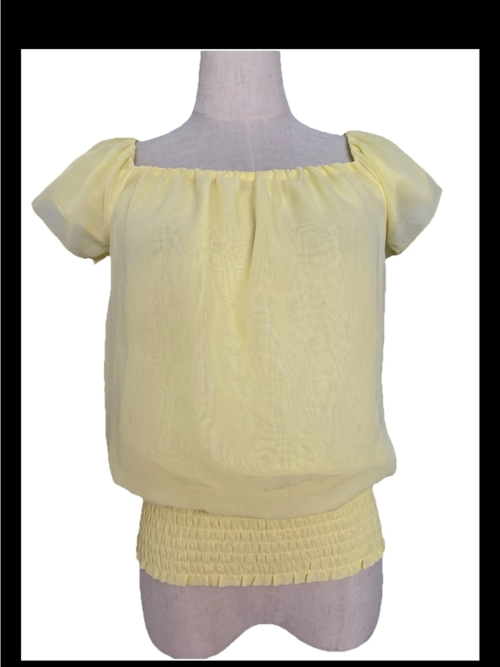 Y2K GUESS Women's Smocked Hem Off-Shoulder Top - Light Yellow